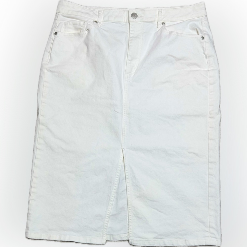 LOFT Ladies White Denim Pencil Midi Skirt Size 14